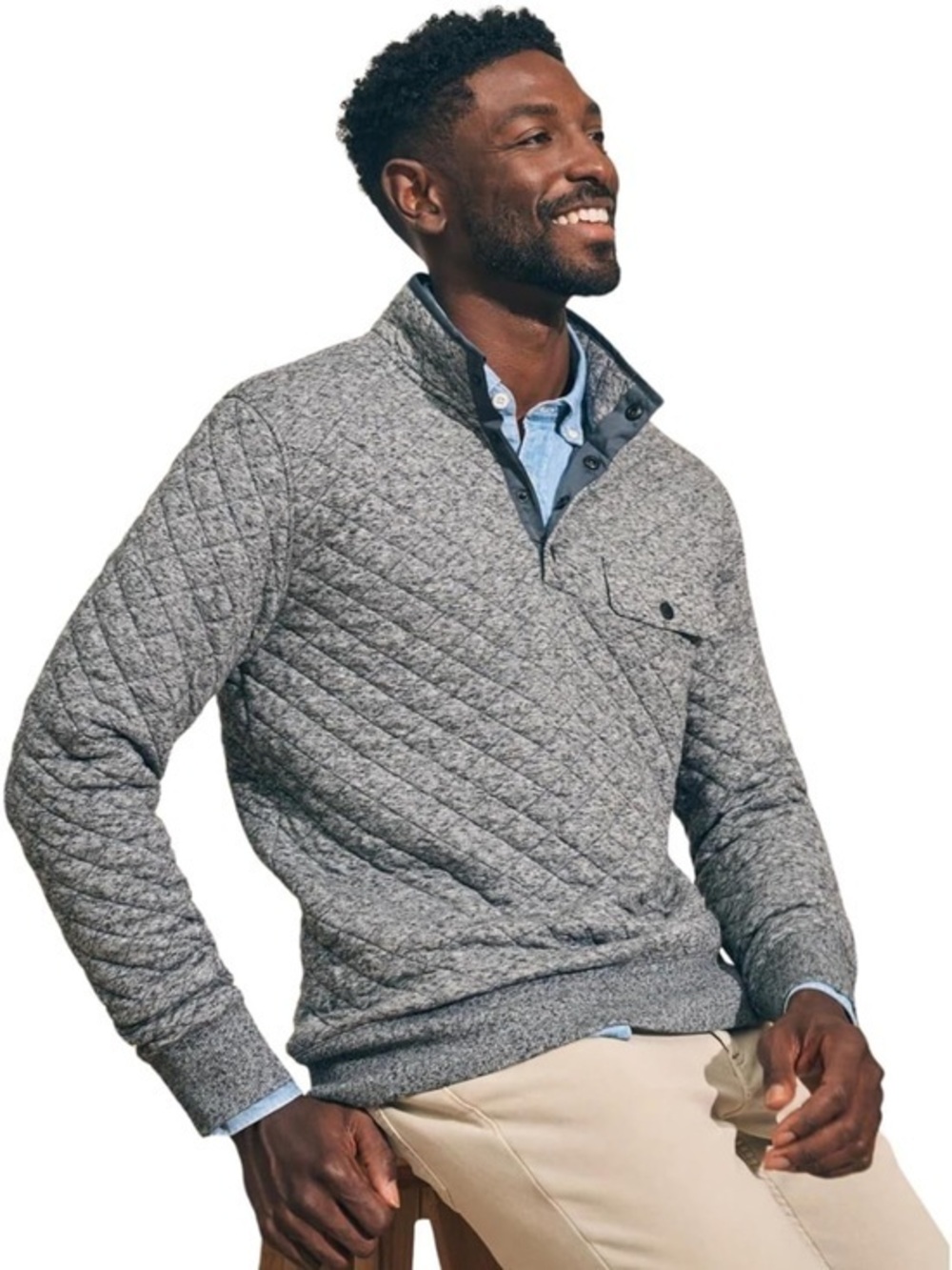 Faherty Men's Epic Quilted Fleece Pullover in carbon melange. Size XL